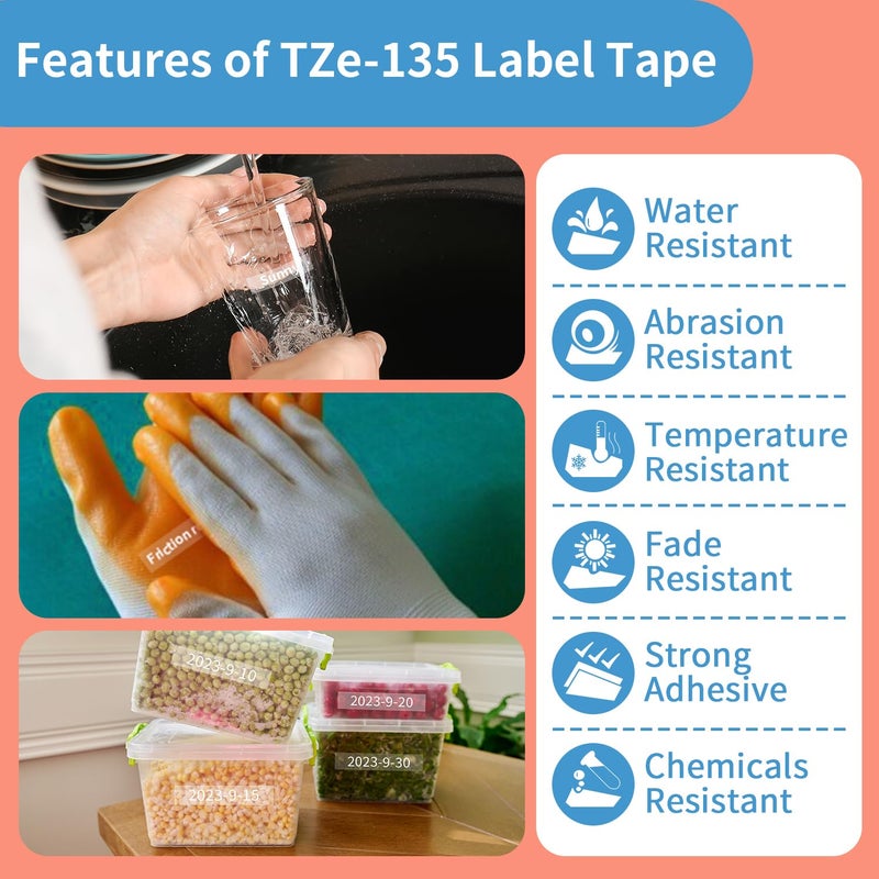 COLORWING TZe-135 White on Clear Tz Tape TZe135 Compatible with Brother 12mm 0.47 Laminated White Clear for Brother PTouch PT-D210 D220 D200 H110 D400 D410 1880 Label Maker  3-Pack - Image 5